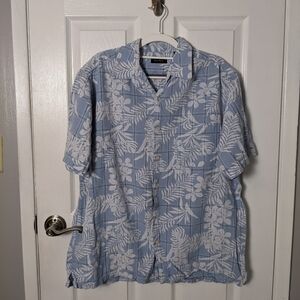 Club‎ Room Linen/Cotton Tropical Foliage Casual Blue Button Down Size Large